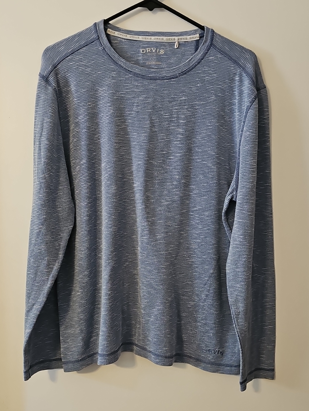 Orvis Slub Crewneck Long Sleeve Top Heathered Blue Men's Large
